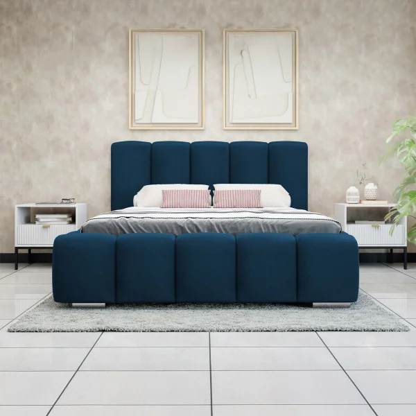 Letto matrimoniale 160x200 cm con rete contenitore imbottito blu scuro Cometa