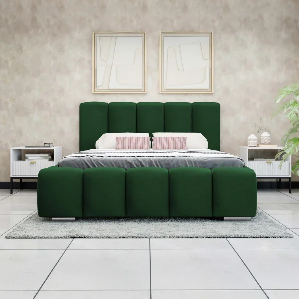 Letto matrimoniale 160x200 cm con rete contenitore imbottito verde scuro Cometa