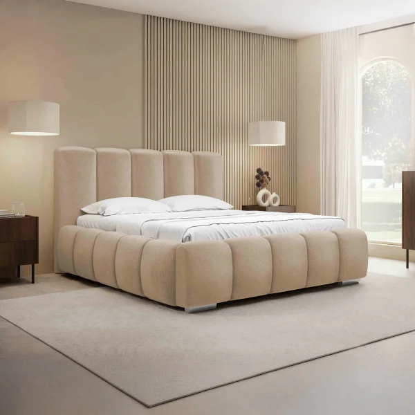 Letto matrimoniale oversize 180x200 cm con rete contenitore imbottito beige scuro Cometa