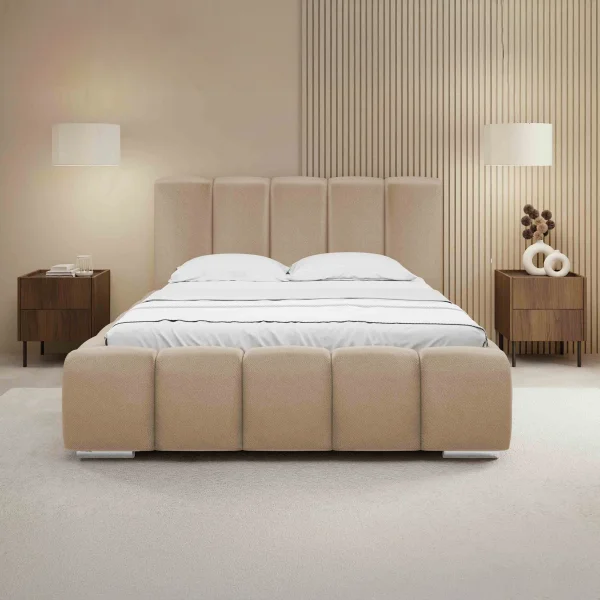 Letto matrimoniale oversize 180x200 cm con rete contenitore imbottito beige scuro Cometa