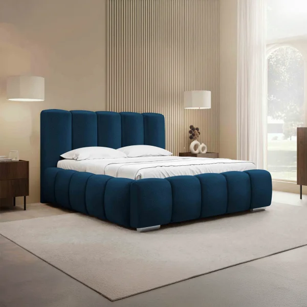 Letto matrimoniale oversize 180x200 cm con rete contenitore imbottito blu scuro Cometa