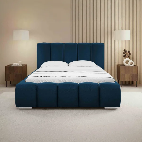 Letto matrimoniale oversize 180x200 cm con rete contenitore imbottito blu scuro Cometa