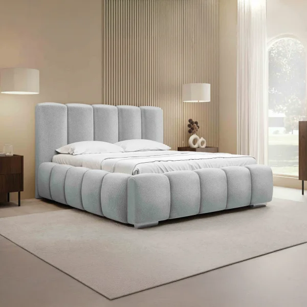 Letto matrimoniale oversize 180x200 cm con rete contenitore imbottito grigio chiaro Cometa