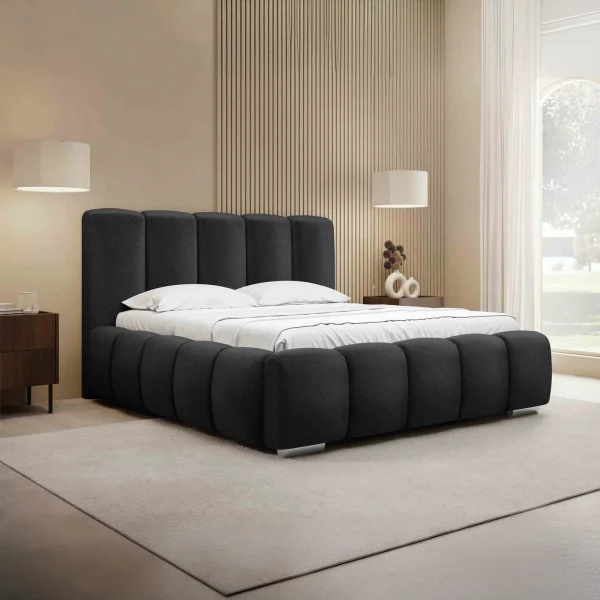 Letto matrimoniale oversize 180x200 cm con rete contenitore imbottito nero Cometa