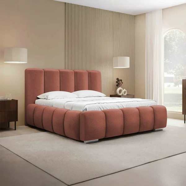 Letto matrimoniale oversize 180x200 cm con rete contenitore imbottito rosso mattone Cometa