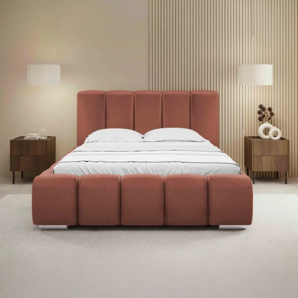 Letto matrimoniale oversize 180x200 cm con rete contenitore imbottito rosso mattone Cometa