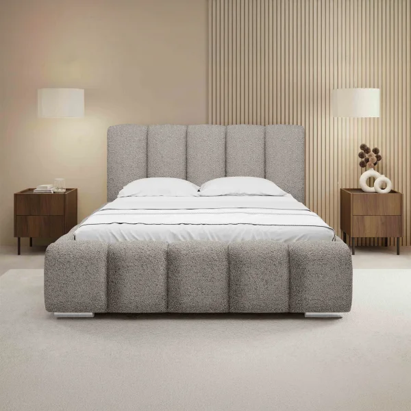 Letto matrimoniale oversize 180x200 cm con rete contenitore imbottito tessuto bouclé grigio chiaro Cometa