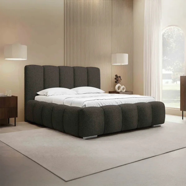 Letto matrimoniale oversize 180x200 cm con rete contenitore imbottito tessuto bouclé nero Cometa