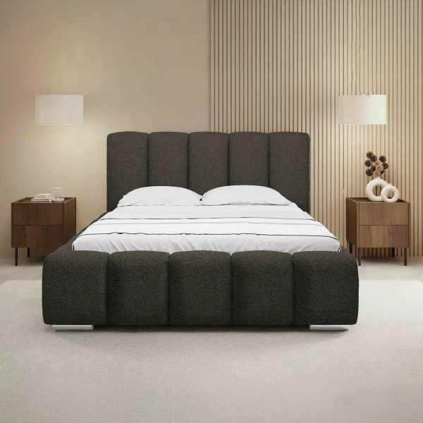 Letto matrimoniale oversize 180x200 cm con rete contenitore imbottito tessuto bouclé nero Cometa