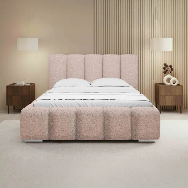Letto matrimoniale oversize 180x200 cm con rete contenitore imbottito tessuto bouclé rosa Cometa