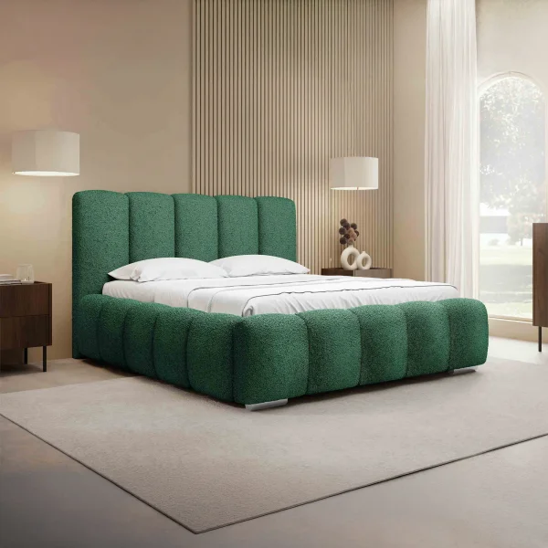 Letto matrimoniale oversize 180x200 cm con rete contenitore imbottito tessuto bouclé verde Cometa