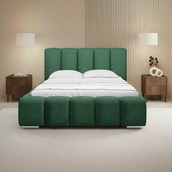 Letto matrimoniale oversize 180x200 cm con rete contenitore imbottito tessuto bouclé verde Cometa