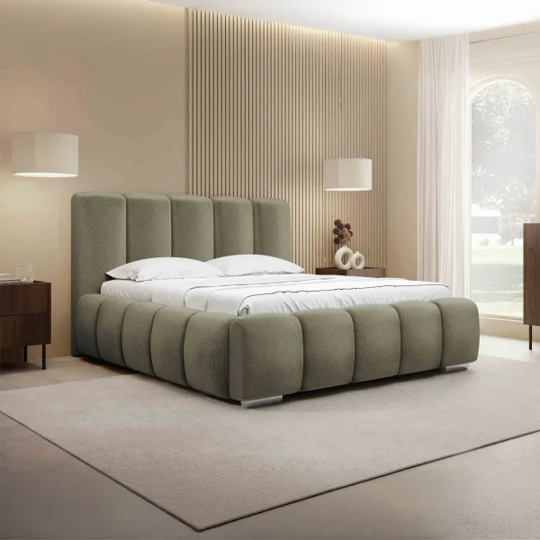 Letto matrimoniale oversize 180x200 cm con rete contenitore imbottito verde salvia scuro Cometa