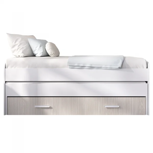 Letto singolo 90x190cm estraibile con cassettone bianco rovere Domingo