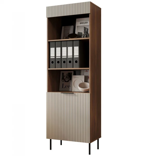 Libreria 60x185h cm 1 anta 3 vani a giorno beige cashmere noce Serenia