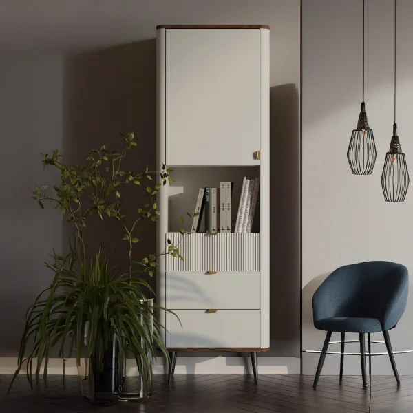 Libreria 60x191 cm 1 anta 3 cassetti 1 vano a giorno beige cashmere noce Arden