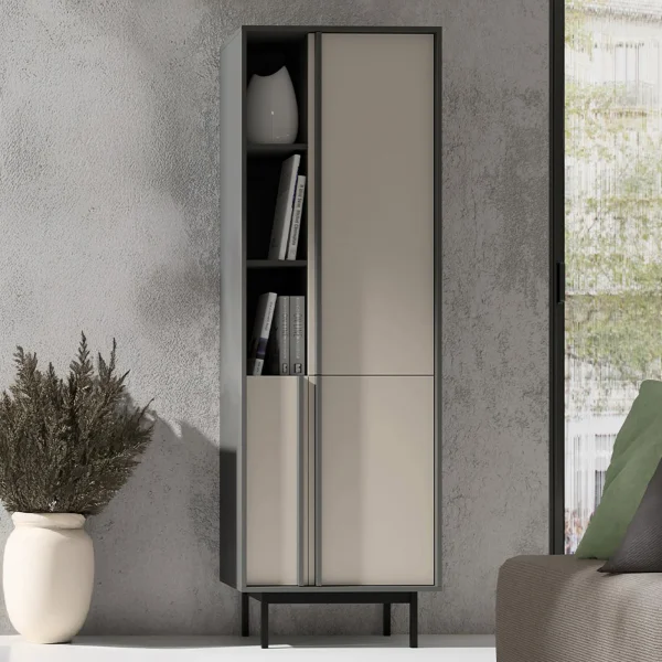 Libreria 63x195 cm 3 ante 3 vani a giorno antracite beige Essenzia