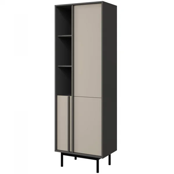 Libreria 63x195 cm 3 ante 3 vani a giorno antracite beige Essenzia