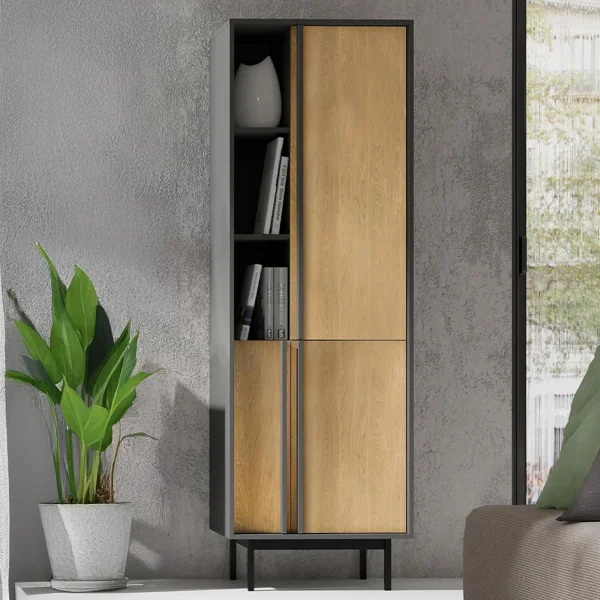 Libreria 63x195 cm 3 ante 3 vani a giorno antracite rovere Essenzia
