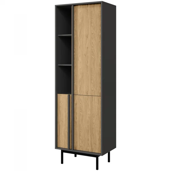 Libreria 63x195 cm 3 ante 3 vani a giorno antracite rovere Essenzia