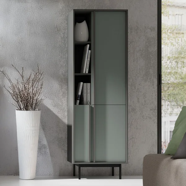 Libreria 63x195 cm 3 ante 3 vani a giorno antracite verde Essenzia