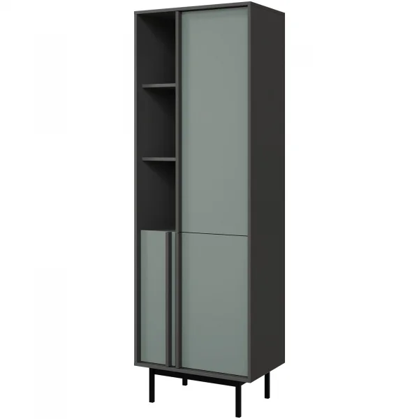 Libreria 63x195 cm 3 ante 3 vani a giorno antracite verde Essenzia