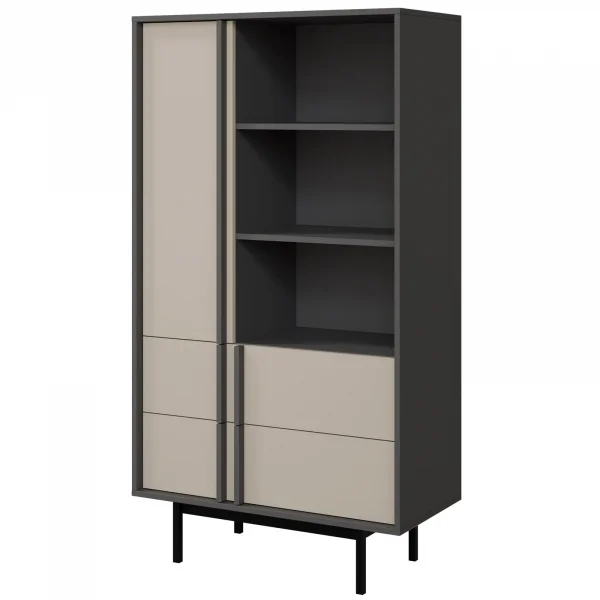 Libreria 83x155 cm 1 anta 2 cassetti antracite beige Essenzia