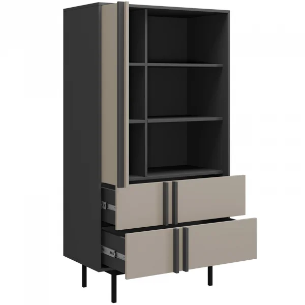 Libreria 83x155 cm 1 anta 2 cassetti antracite beige Essenzia