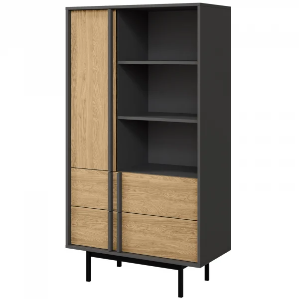 Libreria 83x155 cm 1 anta 2 cassetti antracite rovere Essenzia