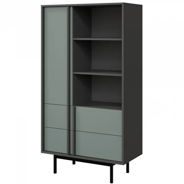 Libreria 83x155 cm 1 anta 2 cassetti antracite verde Essenzia