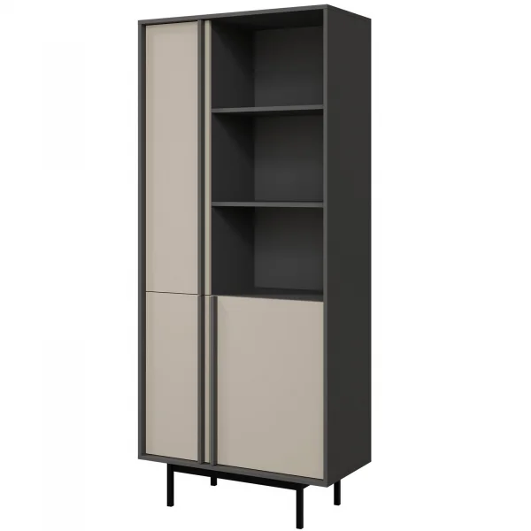 Libreria 83x195 cm 3 ante 3 vani a giorno antracite beige Essenzia