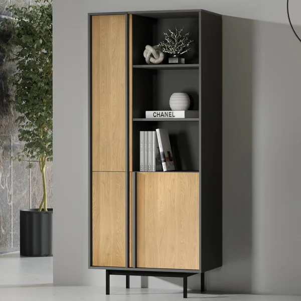 Libreria 83x195 cm 3 ante 3 vani a giorno antracite rovere Essenzia