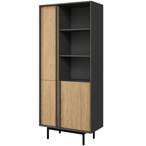 Libreria 83x195 cm 3 ante 3 vani a giorno antracite rovere Essenzia