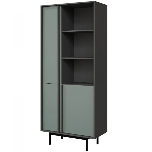 Libreria 83x195 cm 3 ante 3 vani a giorno antracite verde Essenzia