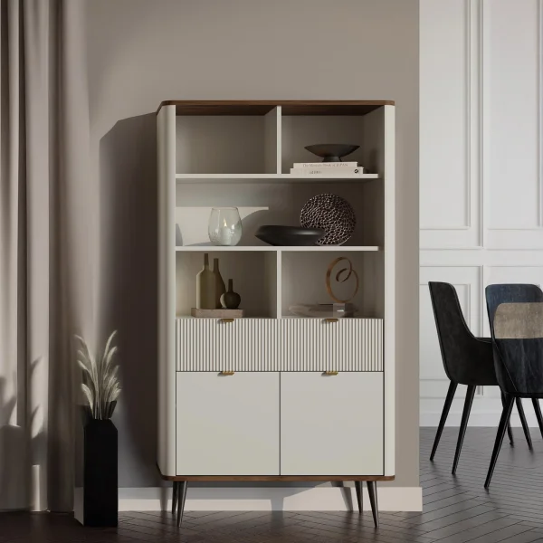 Libreria 90x163 cm 2 ante 1 cassetto 5 vani a giorno beige cashmere noce Arden