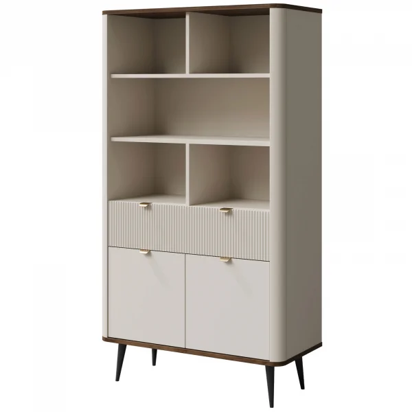 Libreria 90x163 cm 2 ante 1 cassetto 5 vani a giorno beige cashmere noce Arden