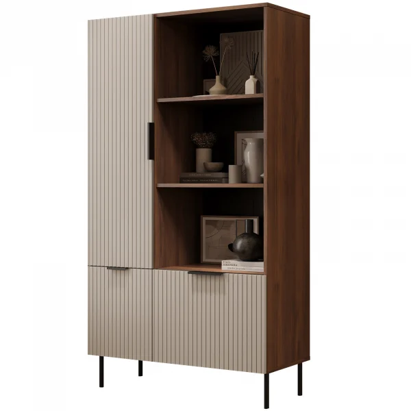 Libreria 90x166h cm 3 ante 3 vani a giorno beige cashmere noce Serenia
