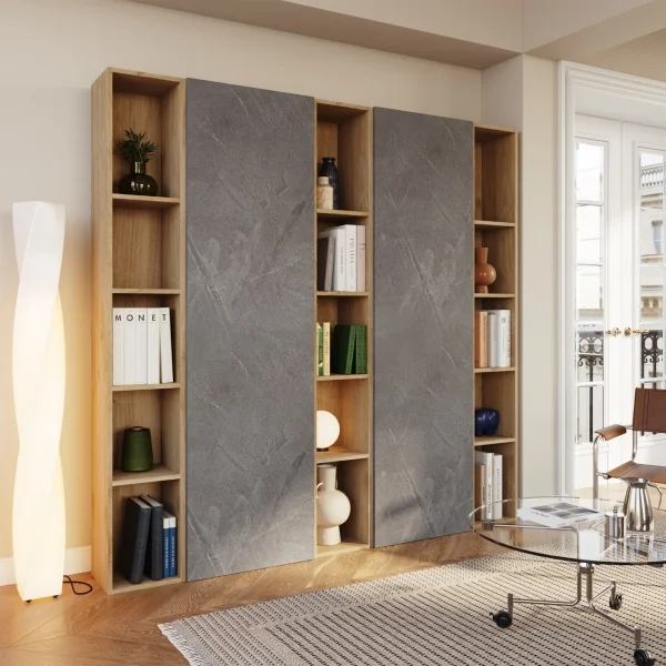 Libreria mobile multiuso scarpiera dispensa 195x186h rovere chiaro antracite Sunset 1003