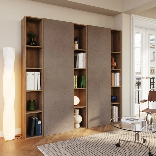 Libreria mobile multiuso scarpiera dispensa 195x186h rovere scuro marrone bronzo Sunset 1003