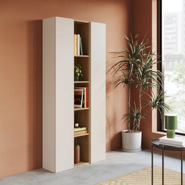 Libreria moderna 84x186h cm 2 ante beige rovere chiaro Sunset