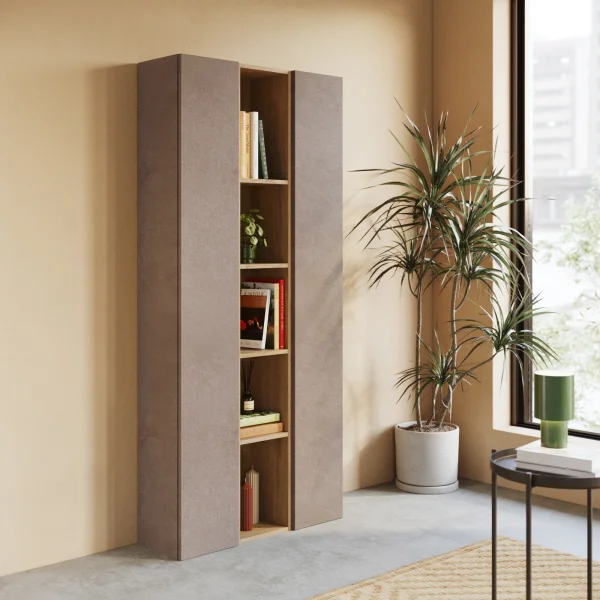 Libreria moderna 84x186h cm 2 ante marrone bronzo rovere chiaro Sunset