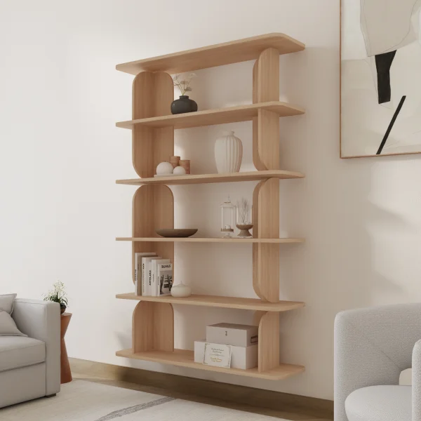 Libreria sospesa 120x185h cm moderna soggiorno rovere Bukly