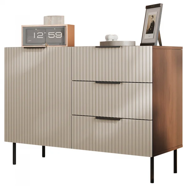Madia 105x76h cm 1 anta 3 cassetti beige cashmere noce Serenia