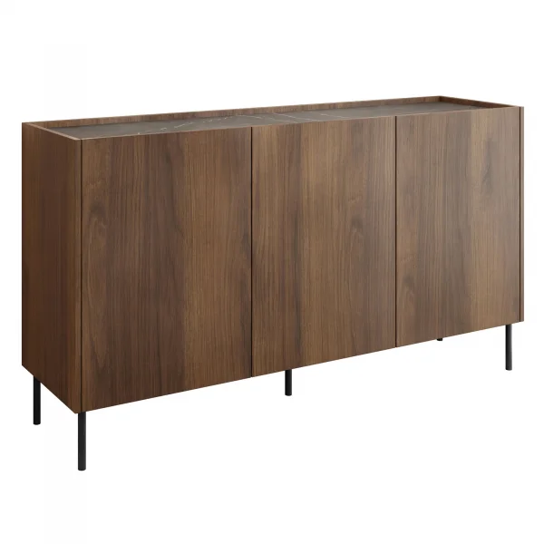 Madia 144x78h cm 3 ante 3 ripiani piano effetto marmo nero noce Caliva