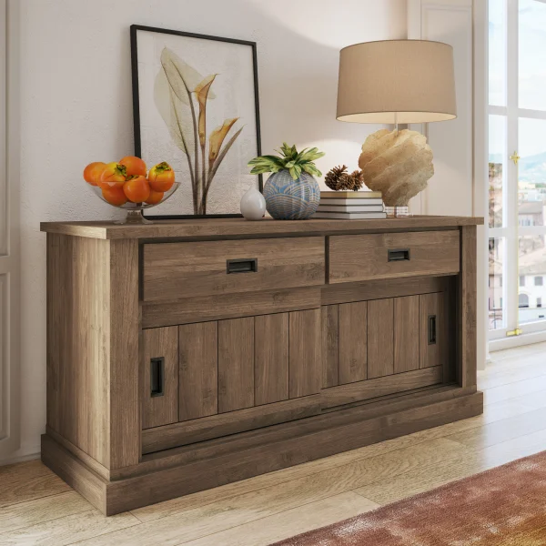 Madia 150x100h cm 2 ante scorrevoli 2 cassetti soggiorno noce nero Islen
