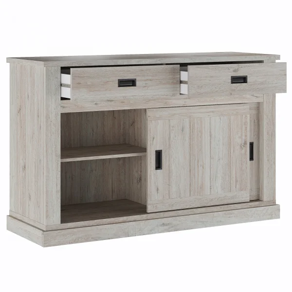 Madia 150x100h cm 2 ante scorrevoli 2 cassetti soggiorno rovere grigio nero Islen