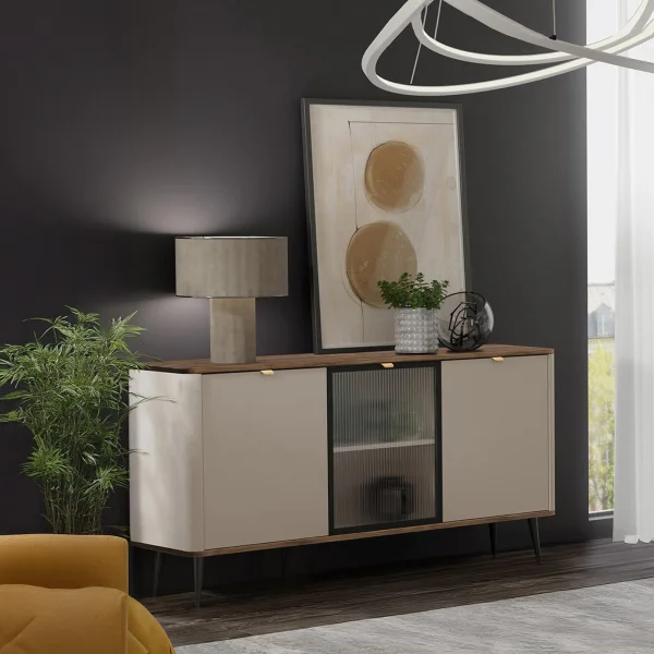 Madia 160x82 cm 3 ante con anta vetrata beige cashmere noce Arden