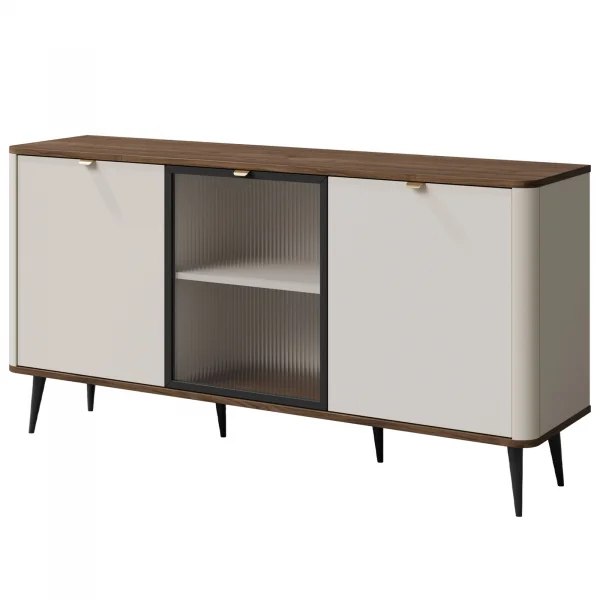 Madia 160x82 cm 3 ante con anta vetrata beige cashmere noce Arden