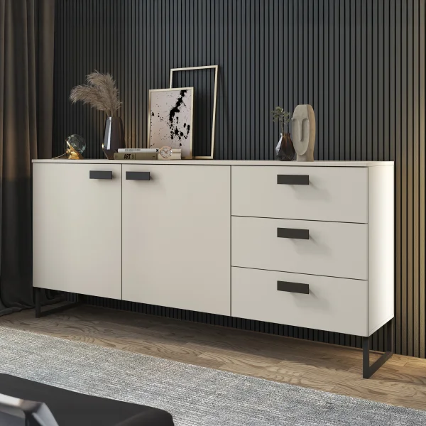 Madia 184x87h cm 2 ante 3 cassetti moderna cashmere nero Casmira