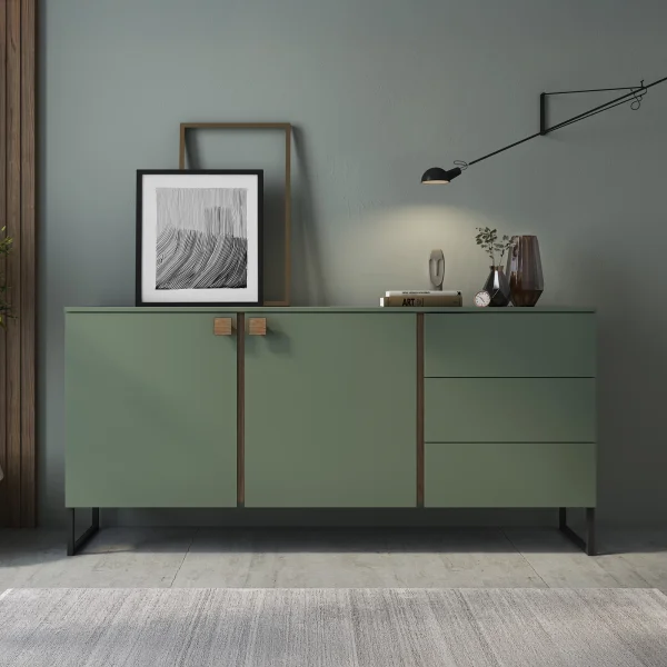 Madia 184x87h cm 2 ante 3 cassetti verde salvia scuro rovere Selvia